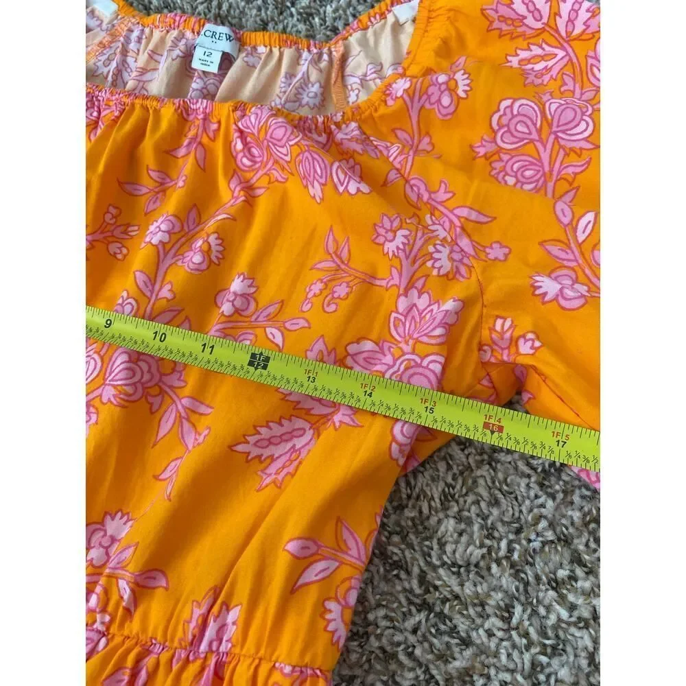 J.Crew Floral Mini Dress Size 12 Orange Pink Bold Print Romantic Cottagecore - Picture 9 of 12